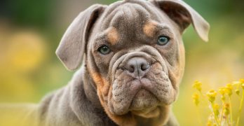 Bulldog puppy in a field